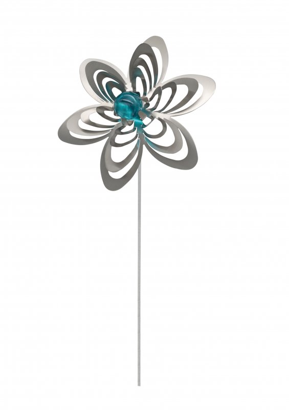 A3014 - steel4you SKARAT Gartenstecker Blume mit Echtglas-Perle in hellblau